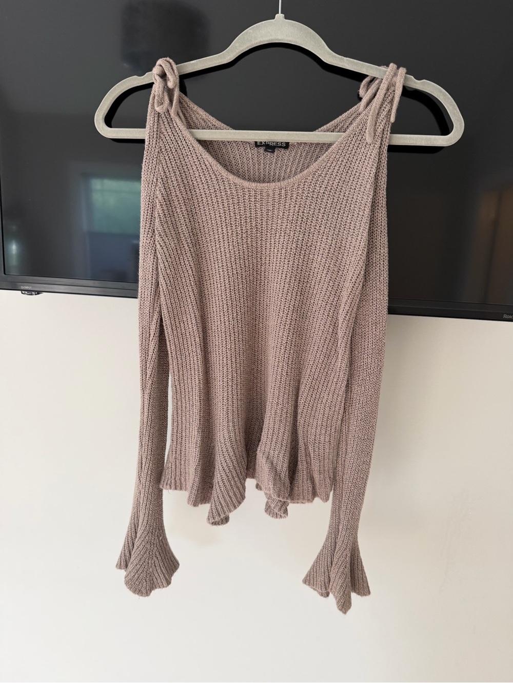 Express Dusty Mauve Tie-Shoulder Knit Sweater